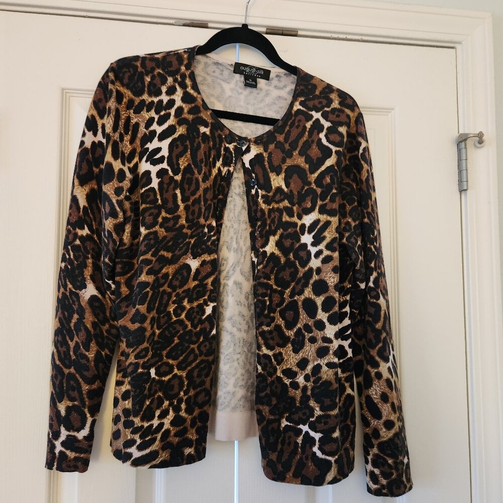 August Silk Leopard Print Button-Up Cardigan. Siz… - image 1